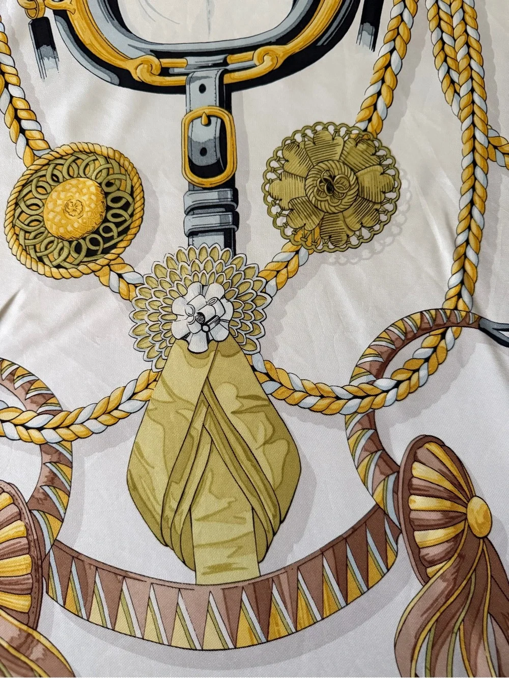 Hermès Paris Equestrian Silk Scarf in Cream, Gold and Brown - Picture 3 of 16